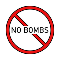 No bombs vector icon. No bombs in red prohibition sign. Icon against bombs and bombing of civilians.