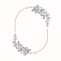 Hand drawn floral wreath rounded frame