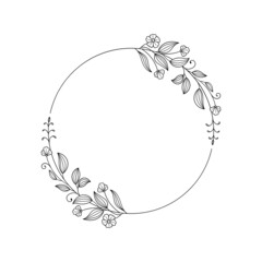 Hand drawn floral wreath circle frame