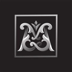 letter M illustration with highlight and shadow color classic style