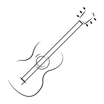 Guitar vector icon in linear style black. Musical instrument vector icon. String instrument guitar in flat style. guitar concept.