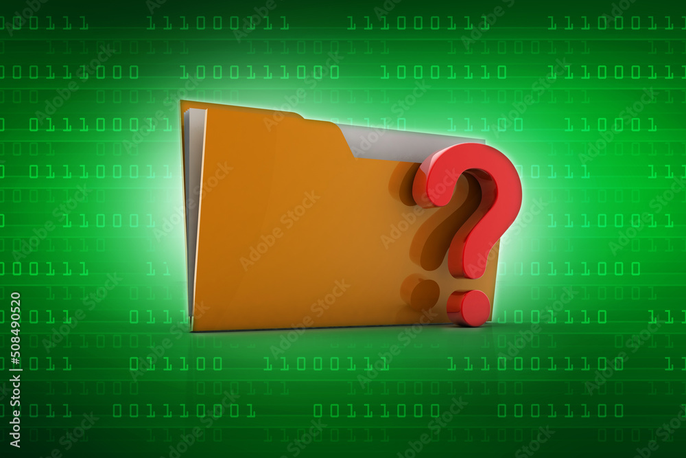 Poster 3d rendering file folder with question symbol