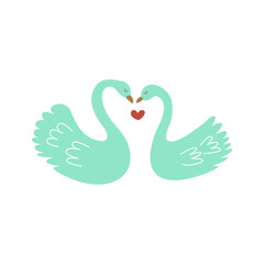 Obraz premium Two swans in love. Colorful vector illustration hand drawn. Card or print. Pair of birds symbolizing true light pure feelings. Poster
