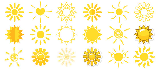 Illustration set, sun, yellow, summer, vector