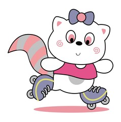 white kitten with striped tail skating happily
