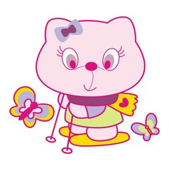 cat skiing with butterflies