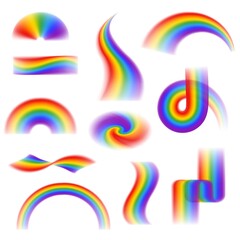 Realistic set of different rainbow sahapes on transparent background isolated vector illustration