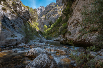 Cares trail landscape. River Cares. Caín de Valdeón. Asturias Spain