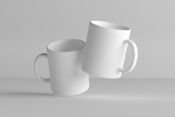 3d rendering, empty sublimation cups from different angles, mockup for design
