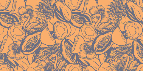 Monochrome vintage tropical background. Ideal for fabric print, apparel, wallpaper, poster card. Vector © Natalia