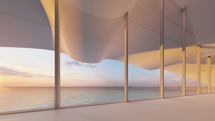 Architecture background empty interior with curved windows 3d render