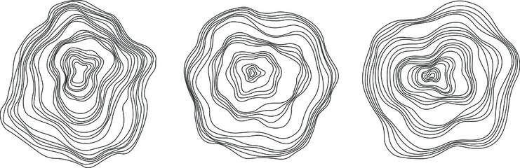 Abstract tree rings. Vector topographic map concept. Seamless background. Thin black lines on white