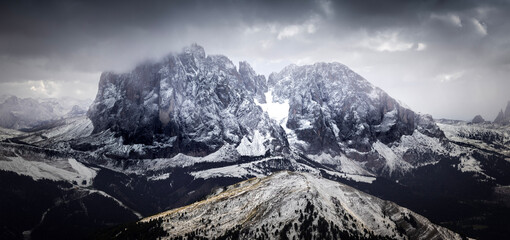 Obraz premium The Dolomites, Italy, Seceda - Mountain covered in snow in winter