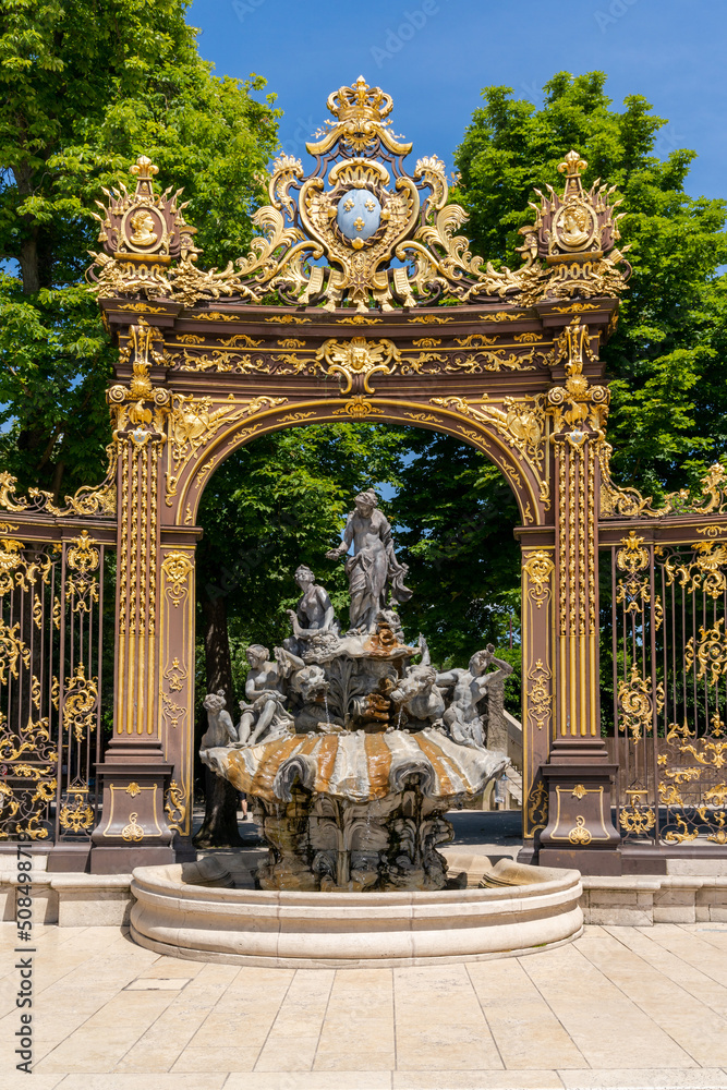 Canvas Prints view of a gilded wrought-iron gate and rococo fountain in the stanislas square of nancy