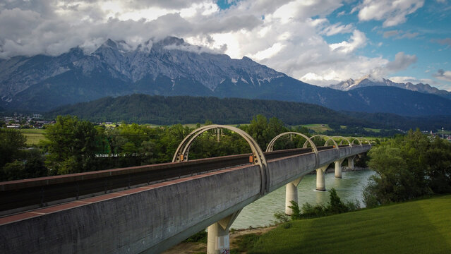 railway bridge over the river in the Alps.ROLA