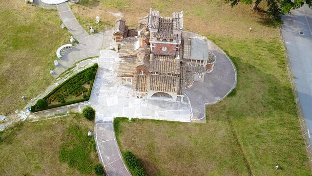 Aerial view of Ancient Mantineia ruins in Arcadia region in Greece