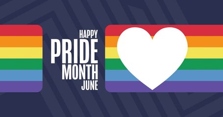 Happy Pride Month. LGBT. June. Flat holiday animation. Motion graphic design. Loop footage.