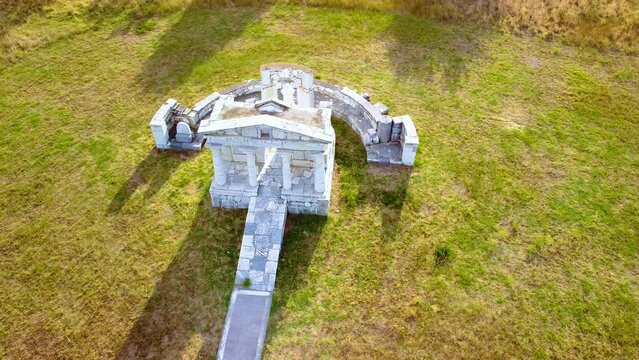 Aerial view of Ancient Mantineia ruins in Arcadia region in Greece