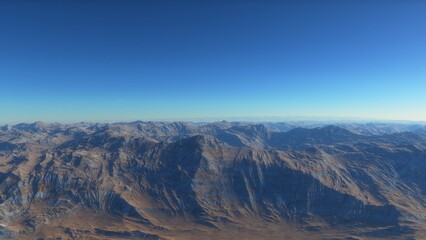 Mars like red planet, with arid landscape, rocky hills and mountains, for space exploration and science fiction backgrounds.