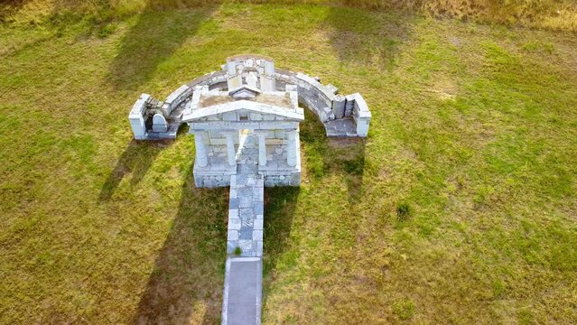Aerial view of Ancient Mantineia ruins in Arcadia region in Greece