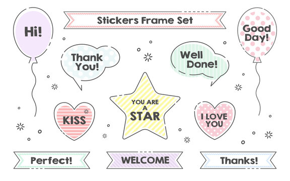 Set of colorful kawaii stickers vectors