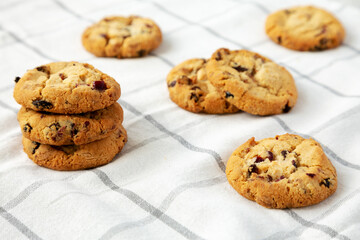 Homemade White Chocolate Cranberry Cookies, side view.