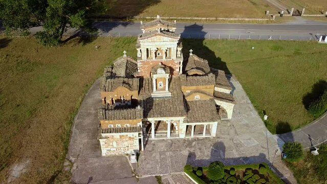 Aerial view of Ancient Mantineia ruins in Arcadia region in Greece