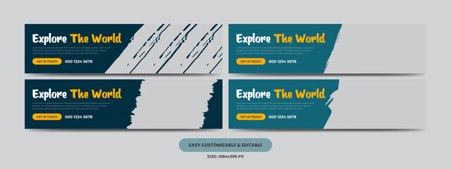 Travel Agency Social Media Cover Photo Design Bundle. Tourism Marketing Social Media Cover Banner Set