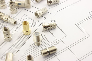 F-connectors for connecting coaxial wires in the electrical diagram.