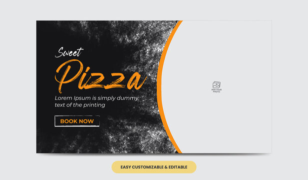Delicious food pizza video thumbnail cover template. pizza video web banner