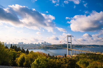 Istanbul view. Wide angle view of Istanbul and Bosphorus Bridge