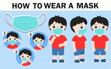 how to wear a mask,the boy wear a mask in vector