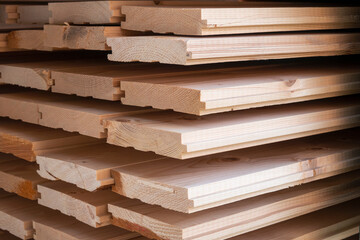 Wooden planks for construction or decoration. Selective focus
