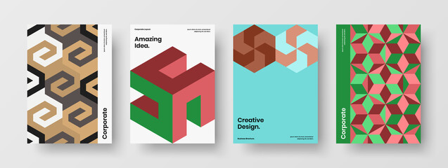 Fototapeta premium Amazing mosaic shapes company identity layout collection. Minimalistic magazine cover A4 vector design illustration set.