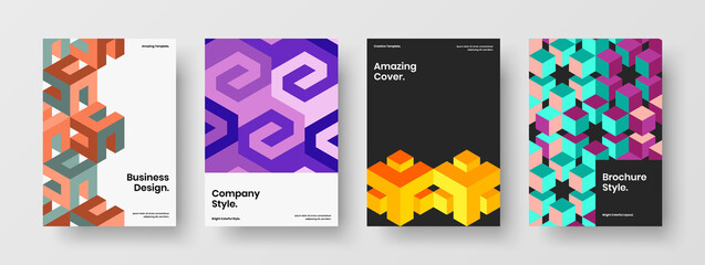 Trendy geometric pattern leaflet illustration set. Amazing cover vector design concept composition.
