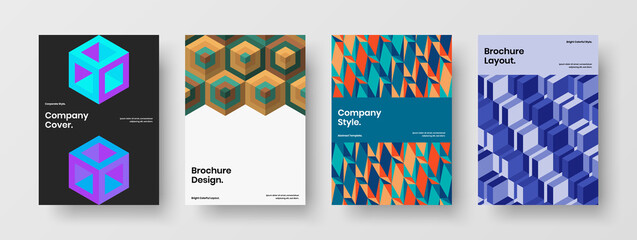 Fototapeta premium Original company brochure A4 design vector concept bundle. Isolated mosaic shapes postcard layout collection.