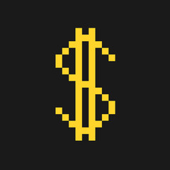 Obraz premium Digital US dollar - pixelated symbol as metaphor of fiat currency as virtual cryptocurrency and crypto. Vector illustration isolated on plain black background.