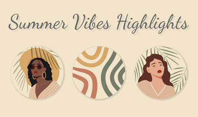 Summer vibes icons set for social media, story buttons