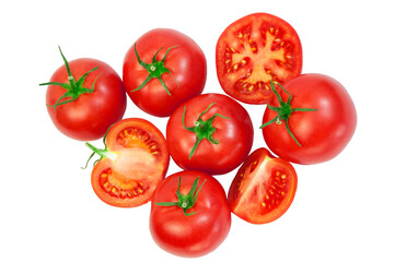 ripe tomatoes on a white background. the concept of cooking tomato sauce. red vegetables on a light texture. juicy pink tomatoes on the table