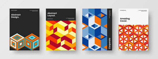 Trendy mosaic pattern booklet layout collection. Original pamphlet vector design concept composition.