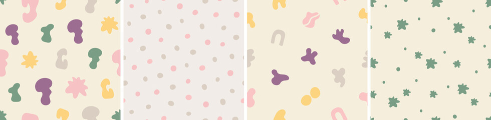 Collection of abstract seamless pattern. Simple organic shapes.