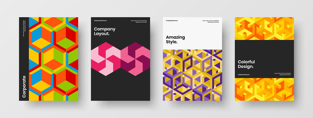 Amazing company cover vector design layout collection. Creative geometric shapes front page concept bundle.