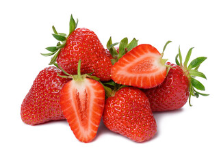 Ripe red strawberry isolated on white background, juicy and tasty berry, close up