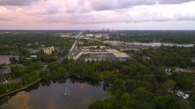 Aerial view of Maitland, Florida at dusk. May 29, 2022