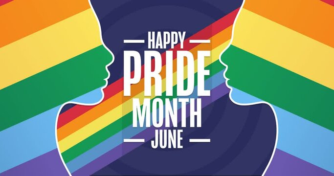 Happy Pride Month. LGBT. June. Flat holiday animation. Motion graphic design. Loop footage.