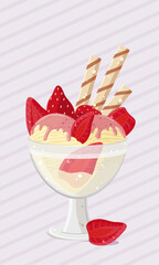 strawberry ice cream vector illustration