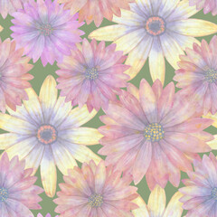 Seamless botanical pattern for design, fabric, wallpaper, print, textile. Watercolor floral ornament in digital processing. Delicate background of flowers.