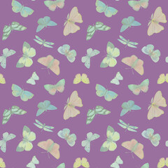 Butterflies seamless pattern. Multicolored watercolor butterflies for design, scrapbooking, wrapping paper, wallpapers, textiles.