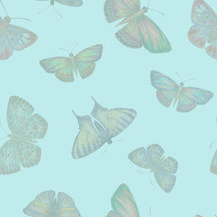 Abstract watercolor butterflies collected in a seamless pattern.
