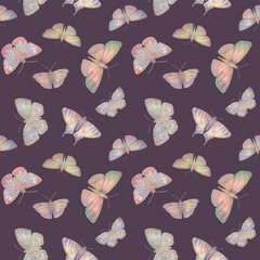 Abstract watercolor butterflies collected in a seamless pattern.